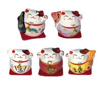 Wensmy 5Pcs Mini Maneki Neko Set Chinese Japanese Fengshui Cat Statue Innovative Lucky Fortune Cat for Car Interior Table Decor Ceramic Kitten Cat Dashboard Ornament (Fat purple)
