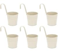 Wensmy 6Pcs Metal Iron Flower Pot Vase Hanging Balcony Fence Planters with Hooks Garden Hanging Flower Holder with Drainage Hole for Railing Fence Balcony (6Pcs Milk white)