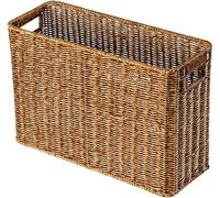 Wensmy Hand Woven Magazine Basket - Seagrass Holder, Rattan Narrow Storage, Rectangular Wicker Floor Organizer for Shelf, Home Office, Coffee (Dark Brown)