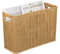 Wensmy Hand Woven Seagrass Magazine Holder - Narrow Rectangular Wicker Basket Floor Organizer for Home Office Coffee (Light Brown)