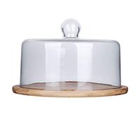 Wensmy Wooden Cake Stand With Dome Lid Glass Dome and Wooden Base Dessert Tray Cake Plate - Square and Round Cupcake Plate With Lid Salad Bowl Snack Tray Serving Platter For Wedding Party (21.5cm)