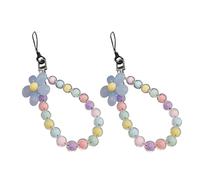 Wentoenapp 2Pcs Color Mobile Phone Strap Beaded Flower Bracelet Creative Hanging Rope Keychain Mobile Lanyard Beaded Flower Anti-Lost Case Lanyard Girl Women's Wrist Strap Phone Charms