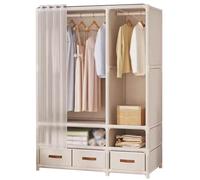 WENTOR Small Wardrobe Closet Iron Frame Wardrobe Closet With Drawers Wardrobe Cabinet Freestanding Saving Space For Coat Closet
