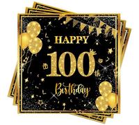 Wentsent 100th Birthday Napkins, 40pcs Black Gold Happy 100th Birthday Party Napkins Table Decoration for Women Men, 100th Table Napkins for Him Her