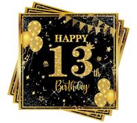 Wentsent 13th Birthday Napkins, 40pcs Black Gold Happy 13th Birthday Party Napkins Table Decoration for Women Men, 13th Table Napkins for Him Her