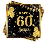 Wentsent 60th Birthday Napkins, 40pcs Black Gold Happy 60th Birthday Party Napkins Table Decoration for Women Men, 60th Table Napkins for Him Her