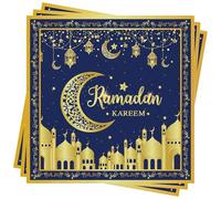 Wentsent Eid Ramadan Mubarak Napkins, 40PCS Blue Gold Napkins Serviette for Eid Ramadan Mubarak Party Table Decorations Muslim Islamic Party Accessories 33x33cm