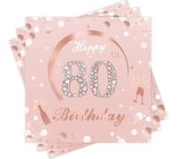Wentsent Rose Gold 80th Birthday Paper Napkins, 40Pcs Happy 80th Birthday Party Paper Napkins Disposable, 70th Birthday Napkins Serviettes Table Decoration for Girl Women Her 33x33cm