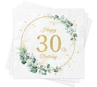 Wentsent Sage Green 30th Birthday Napkins for Women Men,Green Gold Eucalyptus Serviettes for Birthday Cocktail Party Decoration