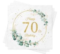Wentsent Sage Green 70th Birthday Napkins for Women Men,Green Gold Eucalyptus Serviettes for Birthday Cocktail Party Decoration