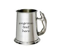 Wentworth Pewter Fox Handle Tankard - 1 Pint Traditional British Beer Mug with Detailed Fox-Shaped Handle - with Personalised Engraving