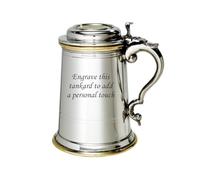 Wentworth Pewter - Heavy Lidded ‘Celtic Gold’ 1 Pint Pewter & Brass Tankard - Traditional Celtic Design Beer Mug or Stein - Engraving Available (with Engraving)