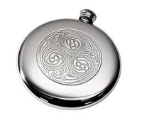 Wentworth Pewter - Kells Celtic Round Sporran Flask, 4oz - Polished Pewter with Intricate Irish Design - Handmade - Engraving Available (with Engraving)