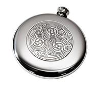 Wentworth Pewter - Kells Celtic Round Sporran Flask, 4oz - Polished Pewter with Intricate Irish Design - Handmade - Engraving Available (Kells Design Sporran Flask)