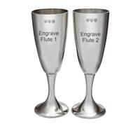 Wentworth Pewter - Pair of Polished Pewter Celebration Flutes - Elegant Wine or Champagne Glasses - for Wedding, Anniversary or Special Occasions - Engraving Available (with Engraving)