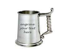 Wentworth Pewter Rope Handled Tankard - 1 Pint Classic British Beer Mug with Decorative Rope-Style Handle - Personalised Engraving Gift Option