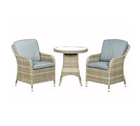 Wentworth Rattan Garden Bistro Set by Royalcraft - 2 Seats Grey Cushions