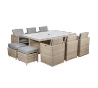 Wentworth Rattan Garden Patio Dining Set by Royalcraft - 10 Seats Grey Cushions