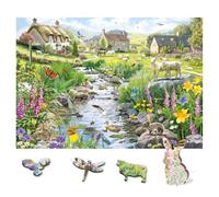 Wentworth Wooden Puzzles Bubbly Brook - 250 Pcs Adult Jigsaw Puzzle, Themed Irregular Pieces, The Macneil Studio Spring Wildlife Countryside Design - Sustainably Sourced Wood and British Made