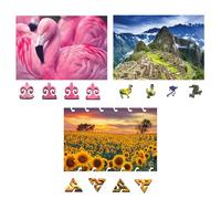Wentworth Wooden Puzzles Bundle - 3 x Extra Difficult 80 Pcs Adult Jigsaw Puzzles, Chilean Flamingo, Sunflower Field & Machu Picchu, Mini Mindful Puzzle - Sustainably Sourced Wood & British Made