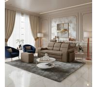 Wenus Upholstered Sofa Bed Dl Sleeping Function With Two Pouffes Adjustable Headrests 205X93X95 Cm Beige