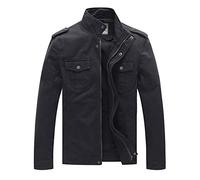 WenVen Men's Casual Cotton Jacket - Outdoor Lightweight Leisure Classic Full-Zip Military Jacket Grey S