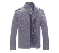 WenVen Men's Casual Cotton Jacket Outdoor Lightweight Leisure Jacket Classic Full-Zip Jacket Military Jacket Light Grey L