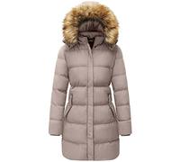 WenVen Women's Winter Thick Long Quilted Puffer Jacket Khaki XL