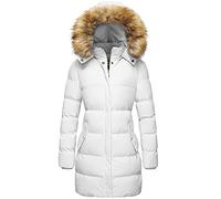WenVen Women's Winter Thick Long Quilted Puffer Jacket White M