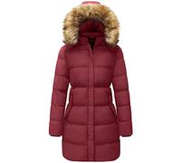 WenVen Women's Winter Warm Thicken Long Coat Warm Quilted Jacket with Faux Fur Removable Hood Wine Red L