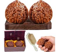 Wenwan Walnut Set, Giant Wenwan Walnuts, Chinese New Year Craft with Gift Box & Brush, Meaningful Gift for Fathers, Elders, Collectors (C)