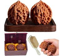 Wenwan Walnut Set, Giant Wenwan Walnuts, Chinese New Year Craft with Gift Box & Brush, Meaningful Gift for Fathers, Elders, Collectors (A)