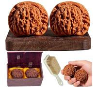 Wenwan Walnut Set, Giant Wenwan Walnuts, Chinese New Year Craft with Gift Box & Brush, Meaningful Gift for Fathers, Elders, Collectors (Color-B)