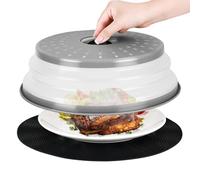 WENWELL 12" Microwave Splatter Cove& 12"Mat,Large Vented Collapsible Guard dish Plate lid Microwave food Cover ，& Silicone Round Kitchen mat for food,Cooking Splash Guard with Handle