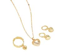 wenwendianzi 4Pcs/Set Gold Love Heart Pendant Necklace Ring Hoop Earring