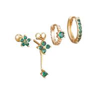 wenwendianzi 4PCS Zircon Stainless Steel Petal Flower Earring Studs (Gold-Green-4PCS)