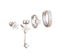 wenwendianzi 4PCS Zircon Stainless Steel Petal Flower Earring Studs (Silver-White-4PCS)