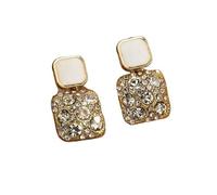 wenwendianzi Purple Rhinestone Simple Square Geometric Earrings (White)