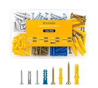 WENXINWIN 164 Pcs Screws and Wall Plugs Set,82 Plastic Anchors & 82 Self Tapping Metal Screws,4 Sizes Assorted Wall Plugs and Screws,Heavy Duty Masonry Screws for Concrete Drywall Installation
