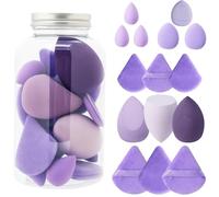 WenYa 15 Pcs Makeup Sponges Set, Latex-Free Mini Finger Puffs & Multi-Shaped Beauty Blenders, 1.5X Water Expandable for Dry or Wet Use (Foundation, Eye Makeup) (Purple)