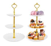 WenYa 2 Pack 3-Tier Plastic Dessert Stands, Cake Display Cupcake Holder for Kids Birthday Party, Round Serving Stand Tray for Wedding Home Decor Baby Shower Tea Party (White Round)