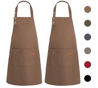 WenYa 2 Pack Kitchen Apron for Women, Unisex Adjustable Cooking Aprons with Pockets, Canvas Waterproof Apron for Home Kitchen, Restaurant, Coffee House (Brown)