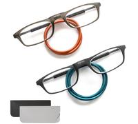 WenYa 2 Pairs Magnetic Reading Glasses with Adjustable Temples, Hanging Neck Foldable Reading Glasses for Women and Men Unisex Readers (Orange, Darkcyan, 2.5, Dioptres)