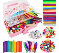 WenYa 3000+Pcs Arts and Crafts for Kids, DIY Crafts Supplies with Folding Storage Box, Make Your Own Colorful Animals with Pom Poms, Beads, Stickers & More for School Home Children Age 5 6 7 8 9 Years