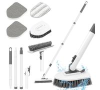 WenYa 4 in 1 Tub and Tile Scrubber Bathroom Cleaner Shower Cleaning Brush, 52” Detachable Long Handle, Stiff Bristles Brush Cleaning Tool for Bathtub Kitchen Wall Floor Glass
