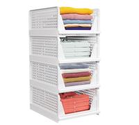 WenYa 4 Pack Closet Organizers and Storage Bins, Stackable Foldable Drawer Organizer Boxes, Large Capacity Sturdy Plastic Clothes Organisers for Wardrobe, Dresser, Dormitory, Home Organization