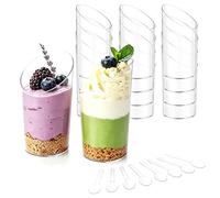 WenYa 50 Mini Plastic Dessert Cups (Angled Rim, 60ml), Disposable Clear Hard Plastic Cups for Mousse, Fruit Cake, Trifle, Pudding - Sturdy Individual Serving Bowls for Party, Wedding, Birthday, Buffet