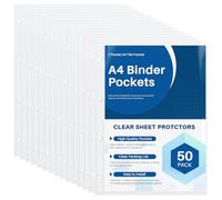 WenYa 50-Pack A4 Sheet Protector Sleeves for 2/4 Ring Binders, Clear Double-Sided Punched Pockets, Holds 2 Pages - Protects Documents, Reports, Recipes, Photos, Refill Pages (Up to 100 Sheets)
