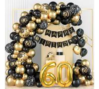 WenYa 60th Birthday Balloon Kits, 60 Years Old Black and Gold Decor Balloon | Age 60 Birthday Party Kits with 32"Number 60 Foil Balloon Latex Balloon "HAPPY BIRTHDAY" Banner for 60th Boy Girl Anniversary