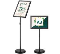 WenYa A3 Sign Holder Adjustable Aluminium Poster Stand Interchangeable Advertising Stand Floor Display with Stable Round Base